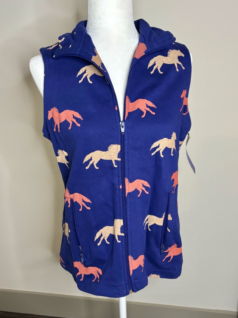 Wrangler Blues Horse Print Zip Vest Medium NWT